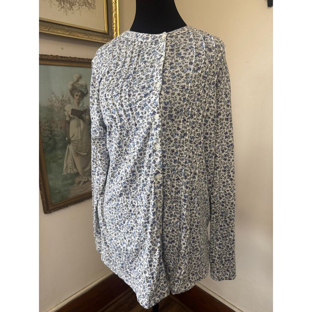 Lands End Floral Pintuck Blouse Medium Cottagecore